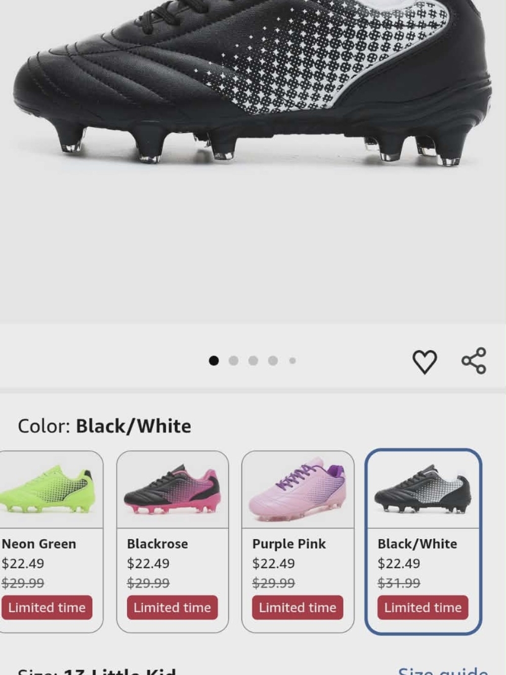 Kids Black/White Soccer Cleats